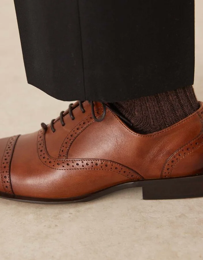ASOS DESIGN derby lace up shoes in tan leather - Image 2