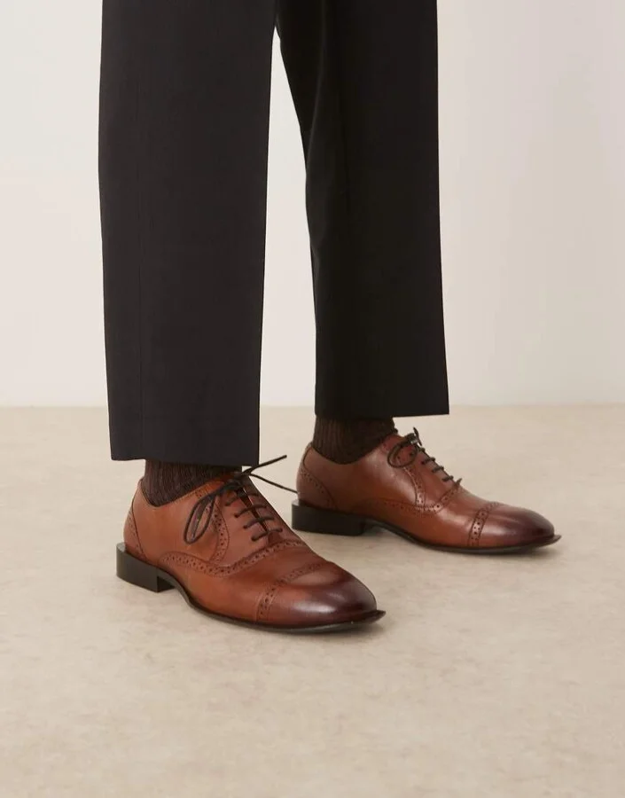 ASOS DESIGN derby lace up shoes in tan leather