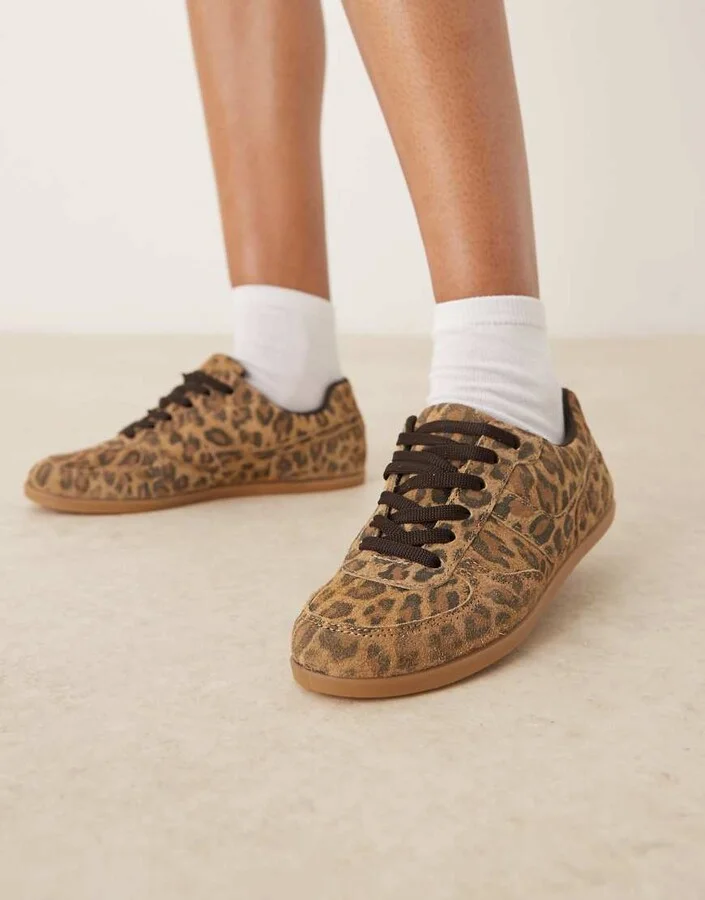 ASOS DESIGN Diligent slim lace up sneakers in leopard suede - Image 2