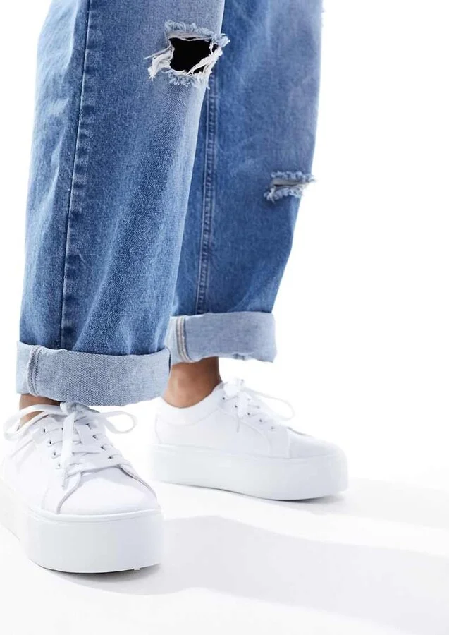 ASOS DESIGN Divide lace up flatform sneakers in white
