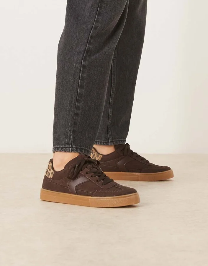 ASOS DESIGN Drift lace up sneakers in chocolate suedette - Image 2