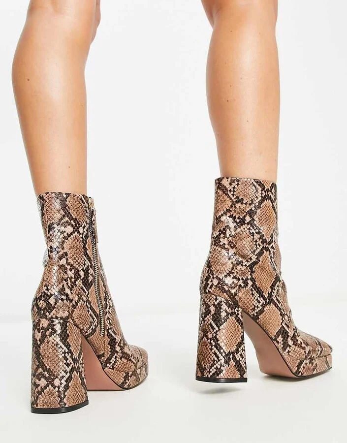 ASOS DESIGN Eden high-heeled platform boots in snake - Image 2