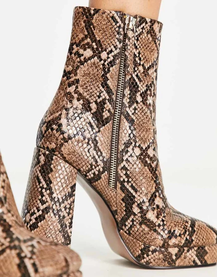 ASOS DESIGN Eden high-heeled platform boots in snake - Image 3