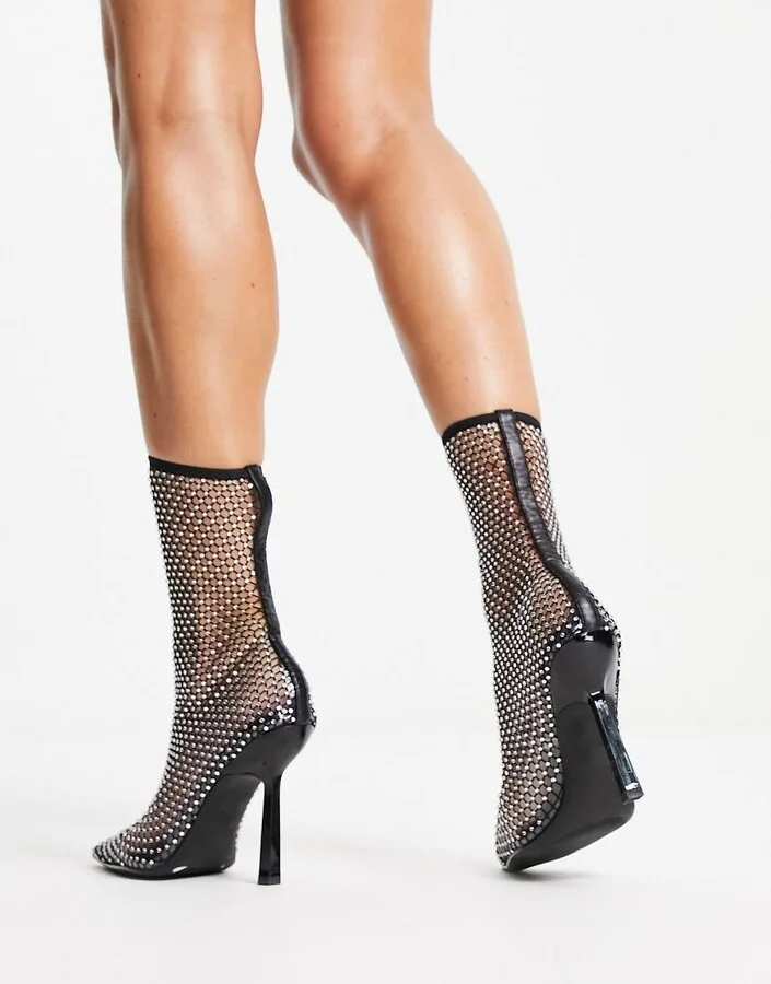 ASOS DESIGN Elite heeled rhinestone ankle boots in black - Image 4