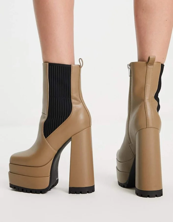 ASOS DESIGN Endgame high-heeled platform chelsea boots in tan - Image 2