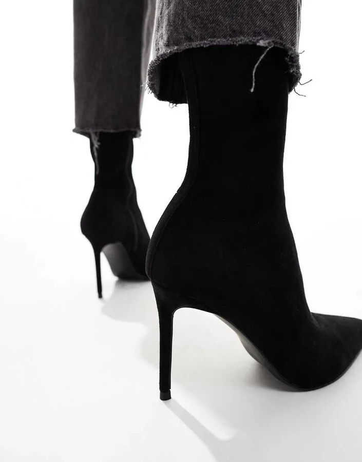 ASOS DESIGN Evie high-heeled sock boots in black - Image 4
