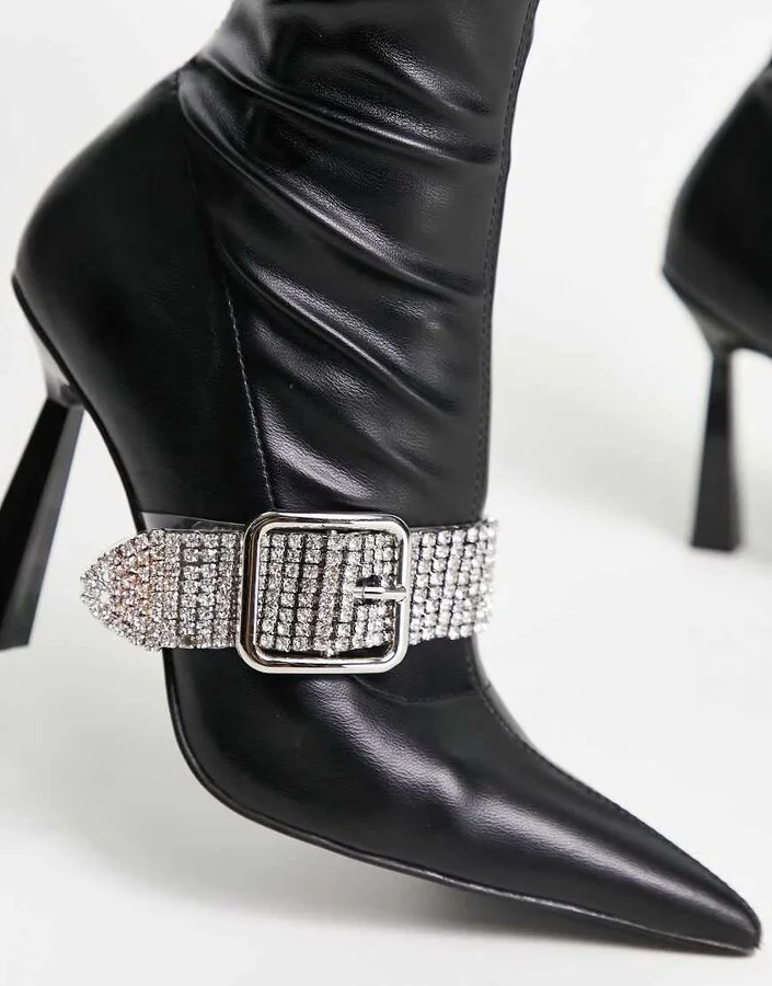 ASOS DESIGN Excuse high-heeled boots with embellished buckle in black - Image 3