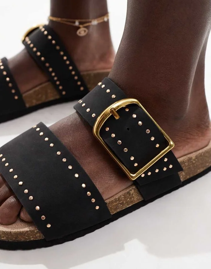 ASOS DESIGN Fallon studded footbed sandals in black - Image 2