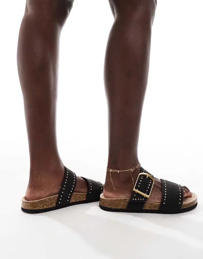 ASOS DESIGN Fallon studded footbed sandals in black - Image 3