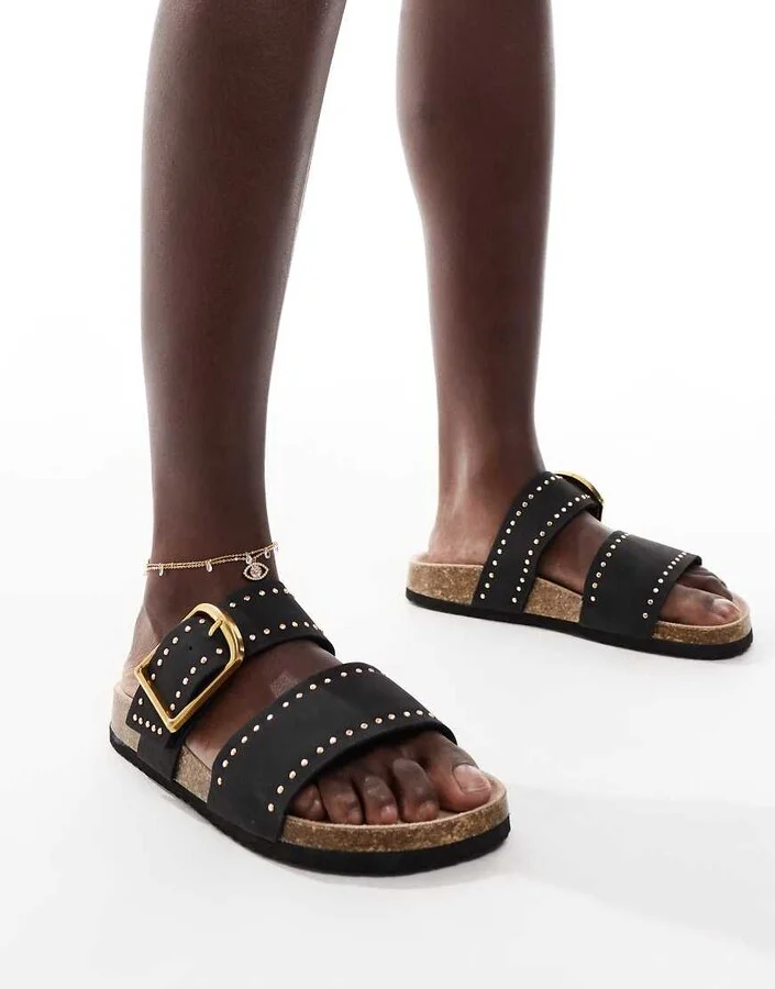 ASOS DESIGN Fallon studded footbed sandals in black