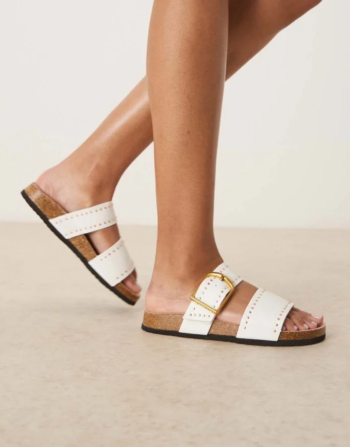ASOS DESIGN Fallon studded footbed sandals in white - Image 2