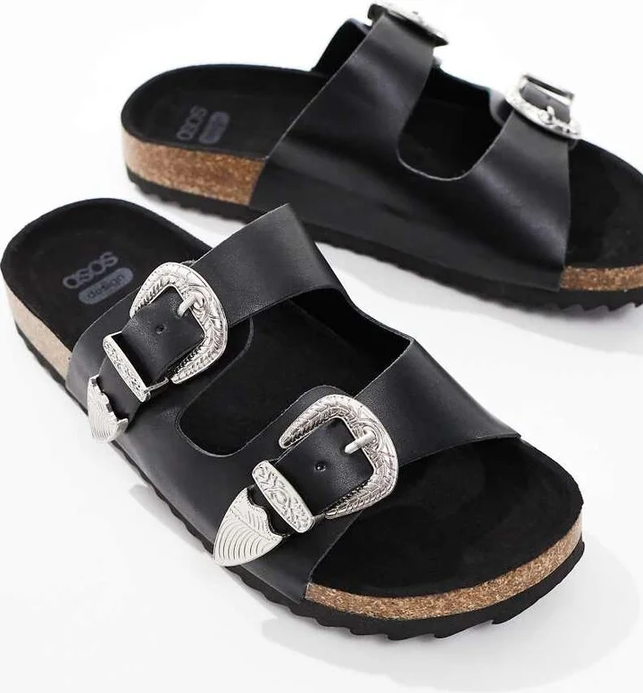 ASOS DESIGN Famous double strap western sandals in black - Image 2