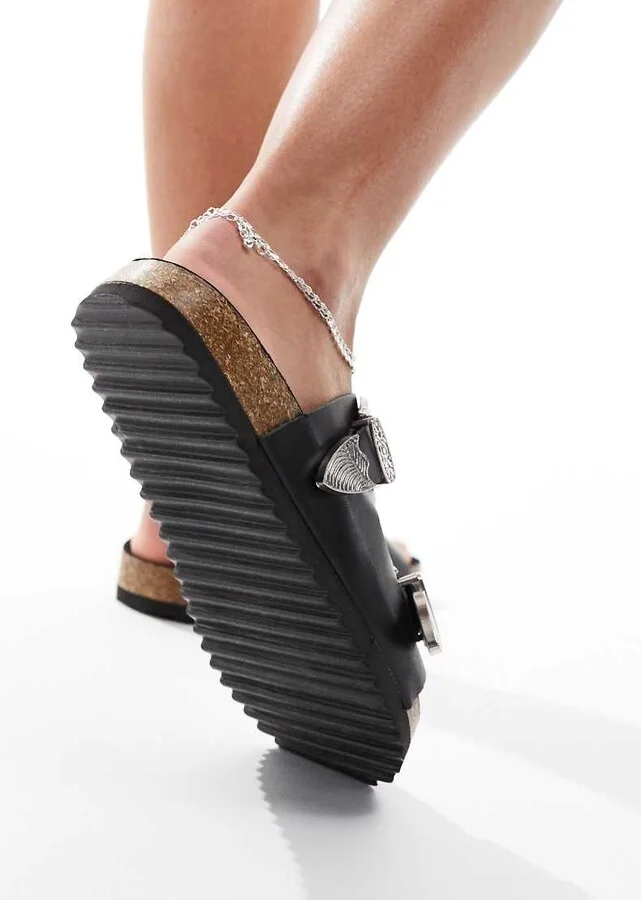 ASOS DESIGN Famous double strap western sandals in black - Image 4