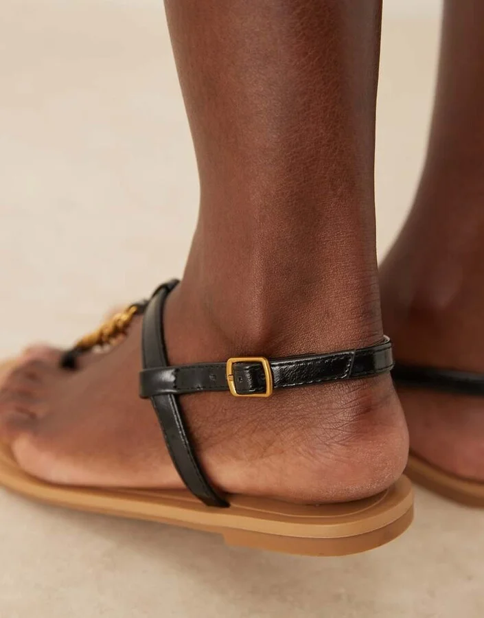 ASOS DESIGN Fancy chain flat sandals in black - Image 3