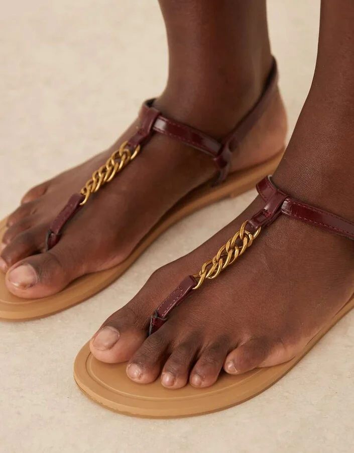 ASOS DESIGN Fancy chain flat sandals in burgundy - Image 3