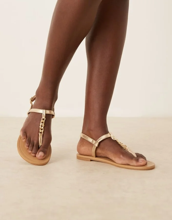 ASOS DESIGN fancy chain flat sandals in gold