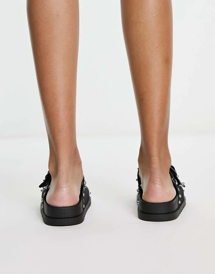 ASOS DESIGN Fantasy studded flat sandal in black - Image 4