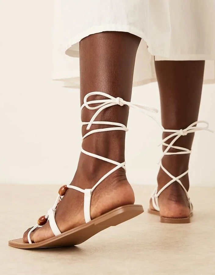 ASOS DESIGN Faroe strappy beaded flat sandals in white - Image 2