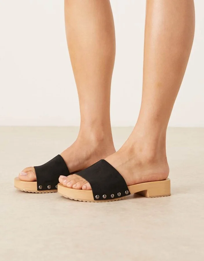 ASOS DESIGN Favorite suedette clog mules in black