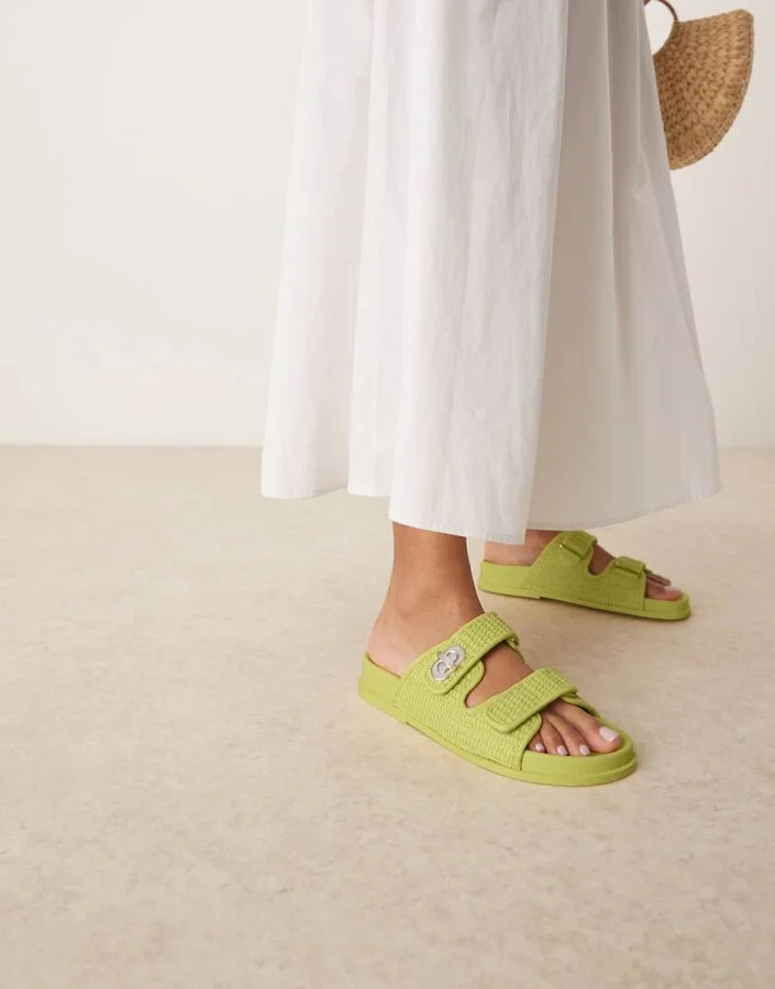 ASOS DESIGN Fawn footbed slides with twist lock in lime - Image 4