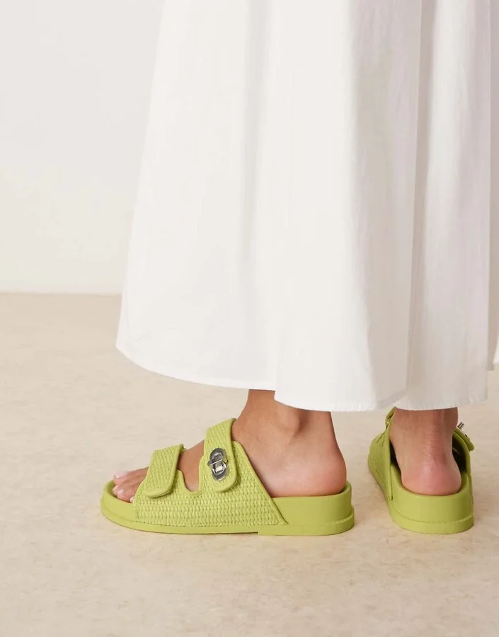 ASOS DESIGN Fawn footbed slides with twist lock in lime