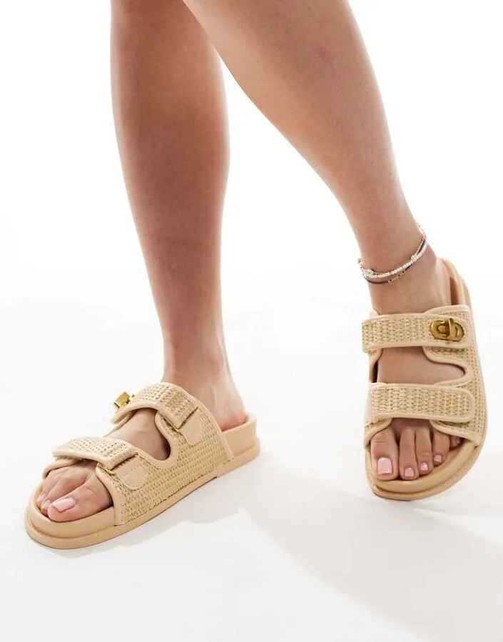 ASOS DESIGN Fawn footbed slides with twist lock in natural