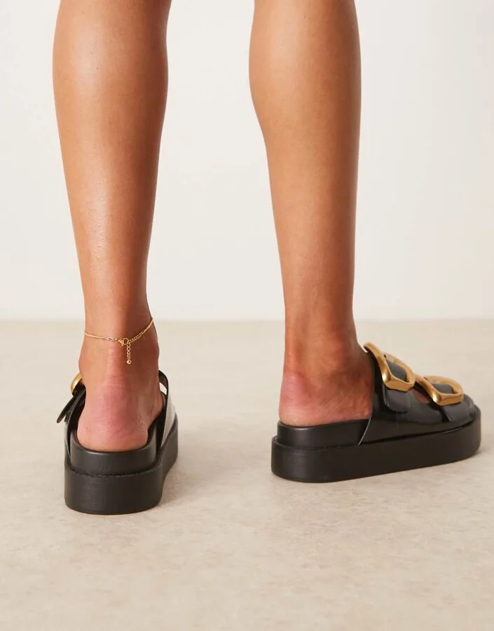 ASOS DESIGN Femi oversized buckle footbed mules in black - Image 3