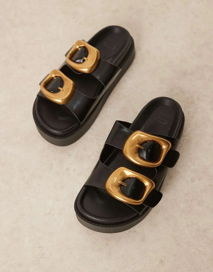 ASOS DESIGN Femi oversized buckle footbed mules in black - Image 4