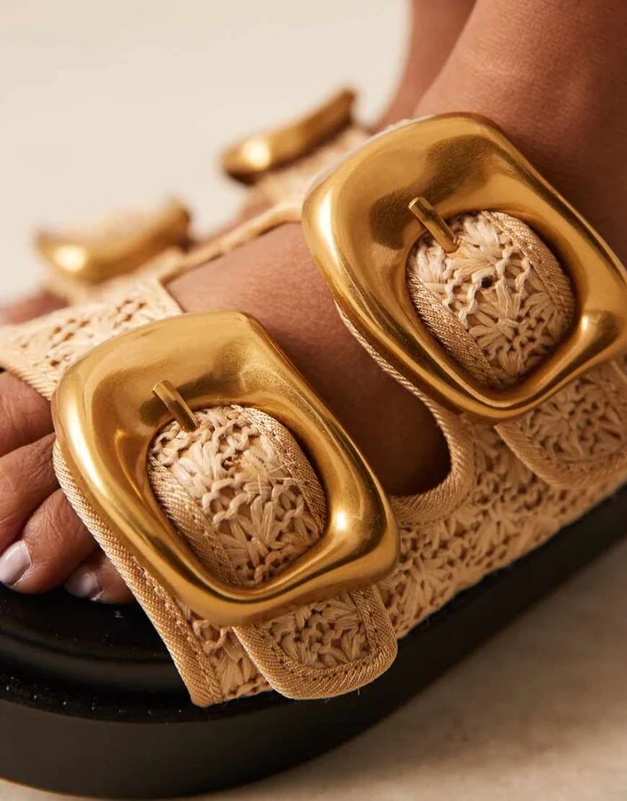 ASOS DESIGN Femi oversized buckle footbed mules in natural - Image 4