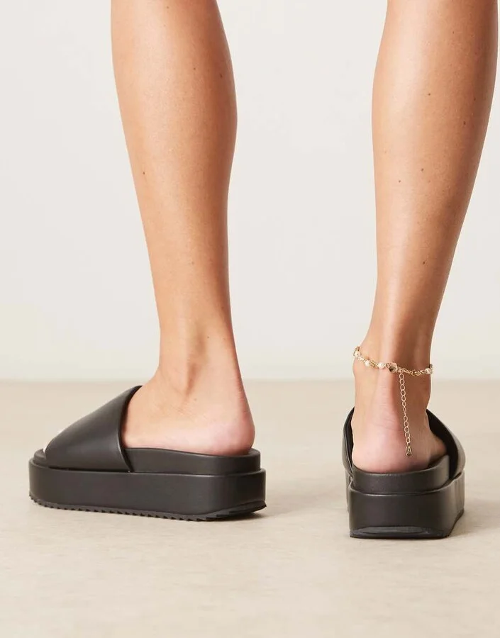 ASOS DESIGN Festival flatform footbed mules in black - Image 2