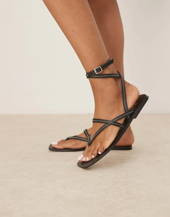 ASOS DESIGN Fiction leather strappy sandals in black