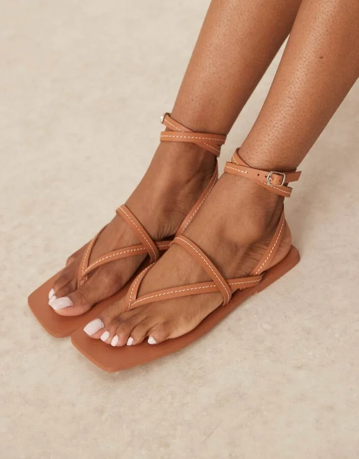 ASOS DESIGN Fiction leather strappy sandals in tan - Image 2