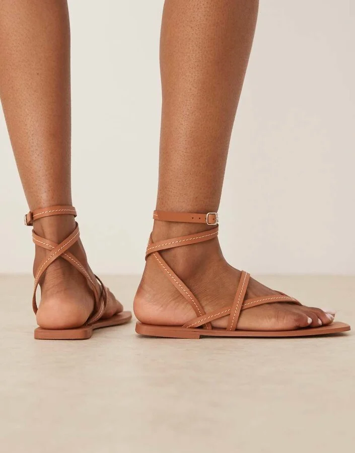 ASOS DESIGN Fiction leather strappy sandals in tan - Image 4