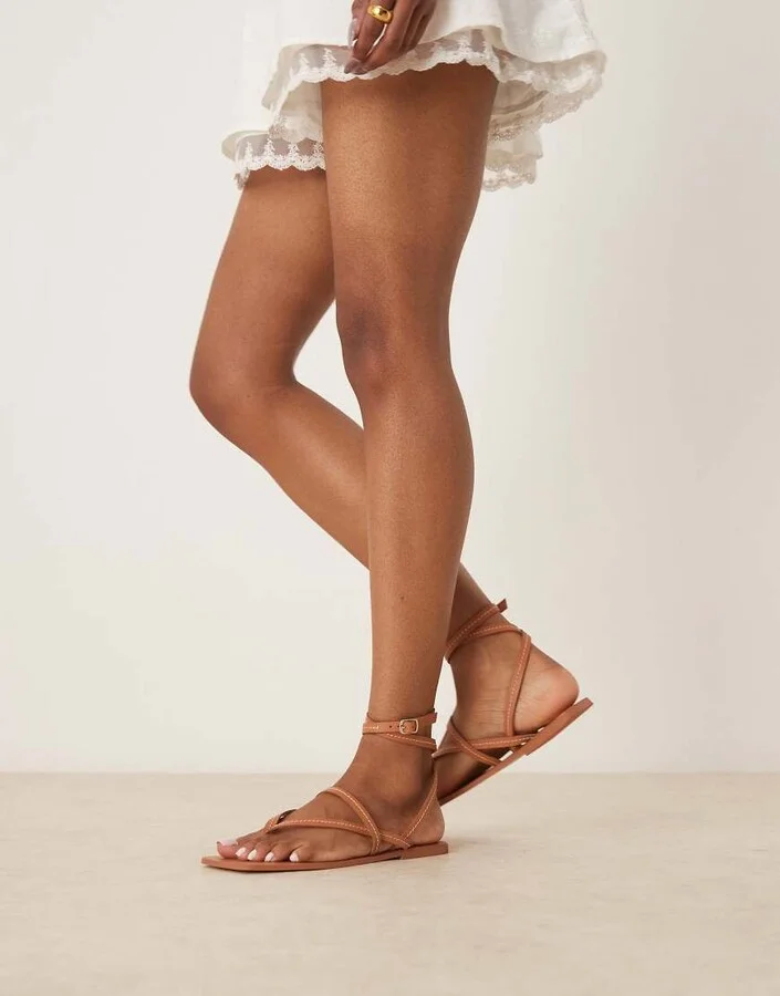 ASOS DESIGN Fiction leather strappy sandals in tan