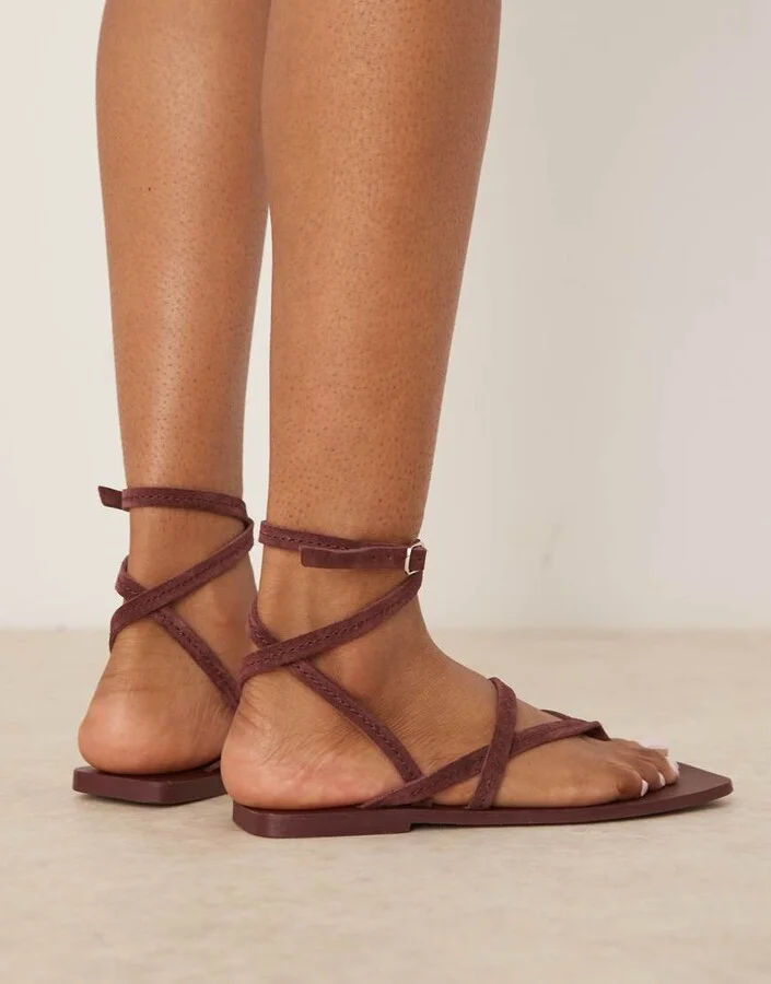 ASOS DESIGN Fiction suede strappy sandals in burgundy - Image 3