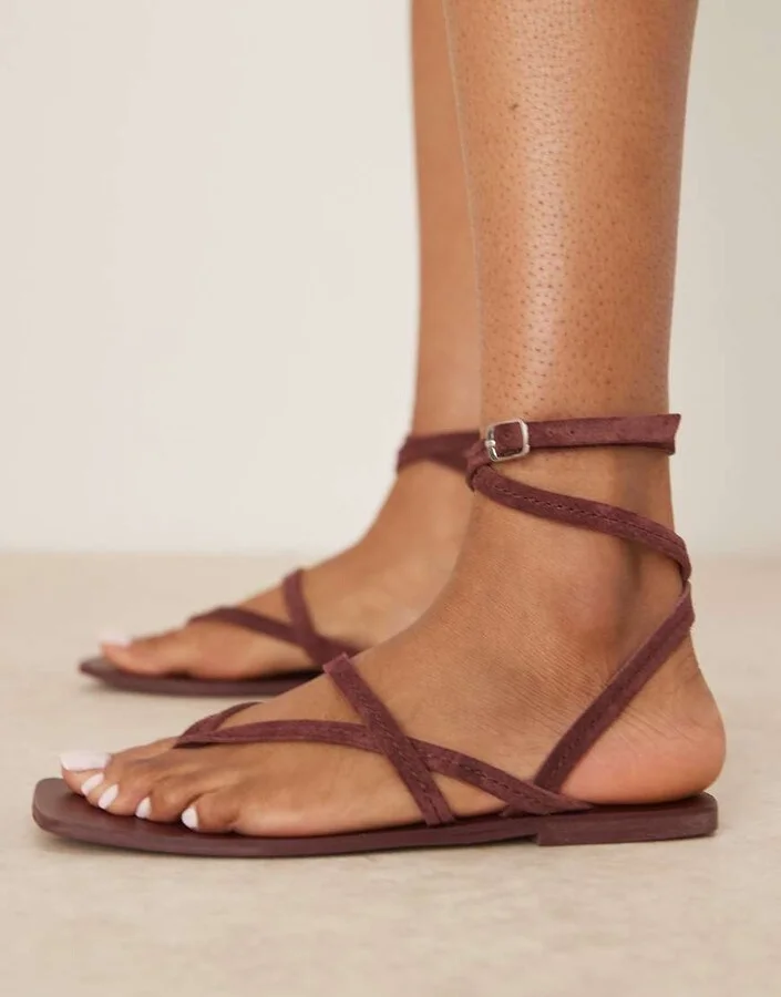 ASOS DESIGN Fiction suede strappy sandals in burgundy