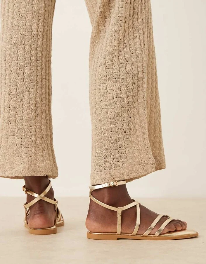 ASOS DESIGN Fierce strappy sandals in gold - Image 3