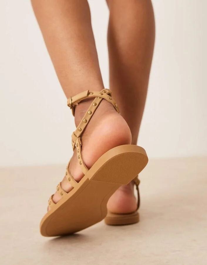 ASOS DESIGN Fierce strappy studded sandals in taupe - Image 2