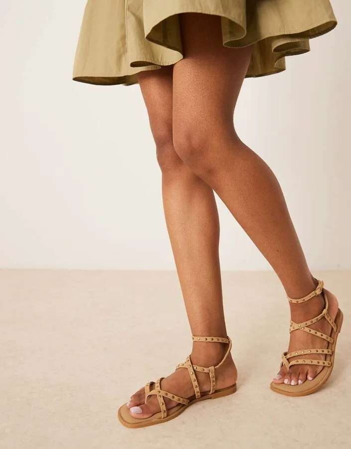 ASOS DESIGN Fierce strappy studded sandals in taupe - Image 3