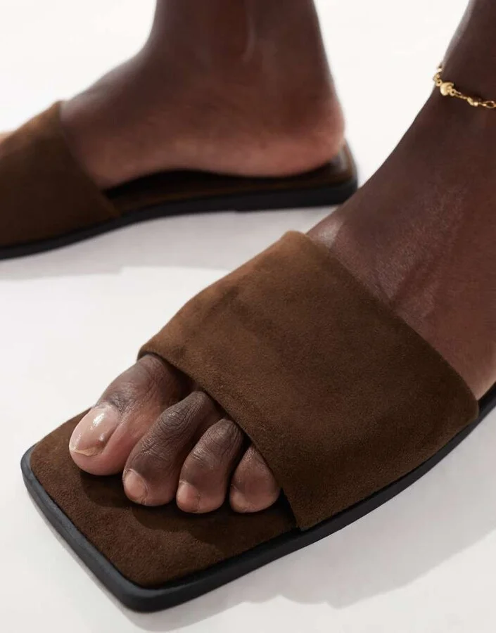 ASOS DESIGN Fig square toe flat mule sandals in chocolate - Image 2