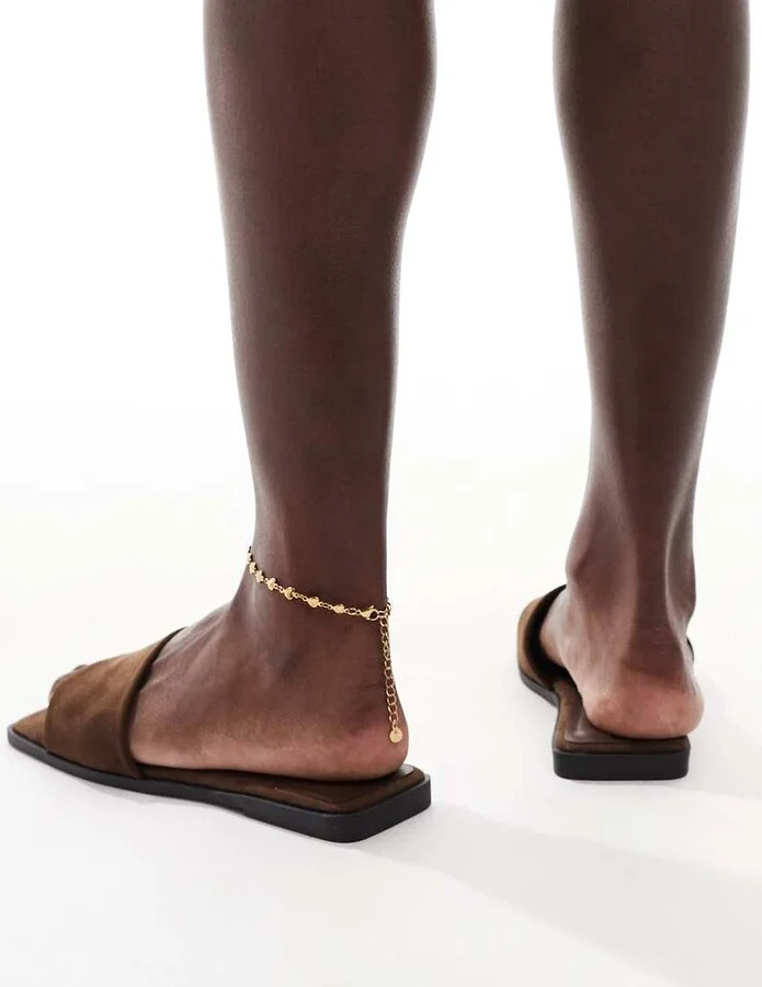 ASOS DESIGN Fig square toe flat mule sandals in chocolate - Image 3