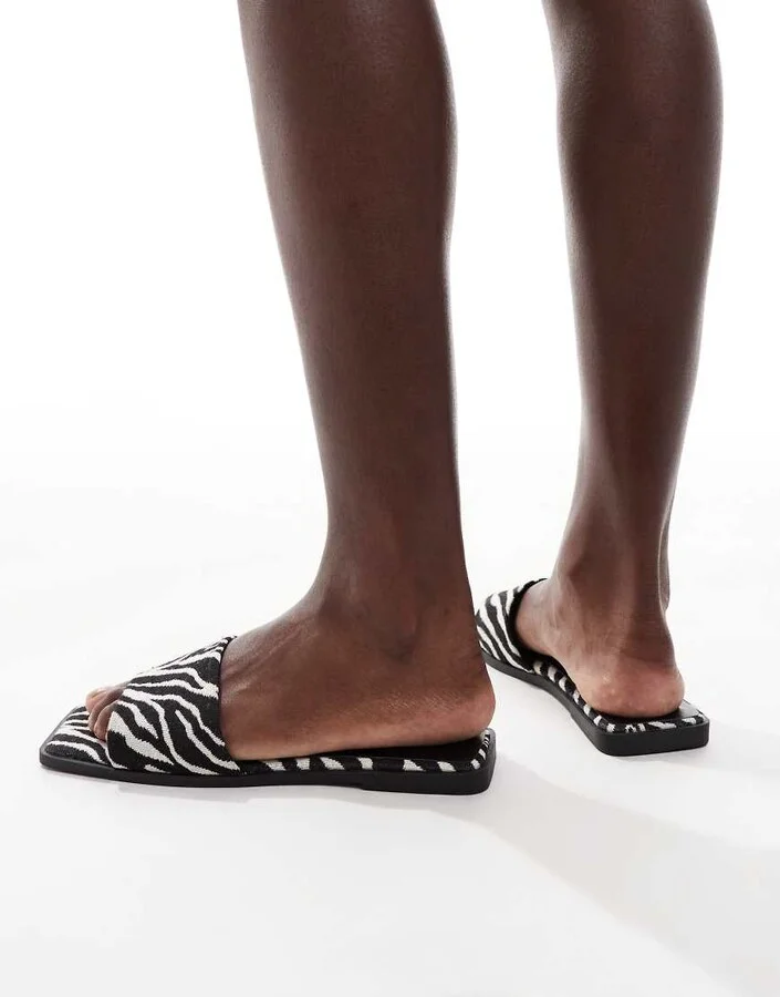 ASOS DESIGN Fig square toe flat mule sandals in zebra - Image 3