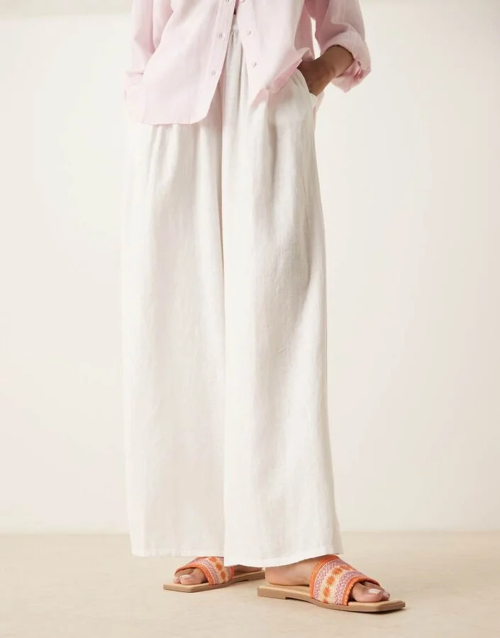 ASOS DESIGN Fig square toe flat mule sandals with embroidery in natural - Image 4