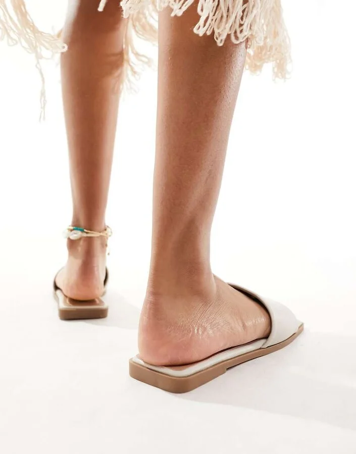 ASOS DESIGN Fig square toe flat sandals in off white - Image 2