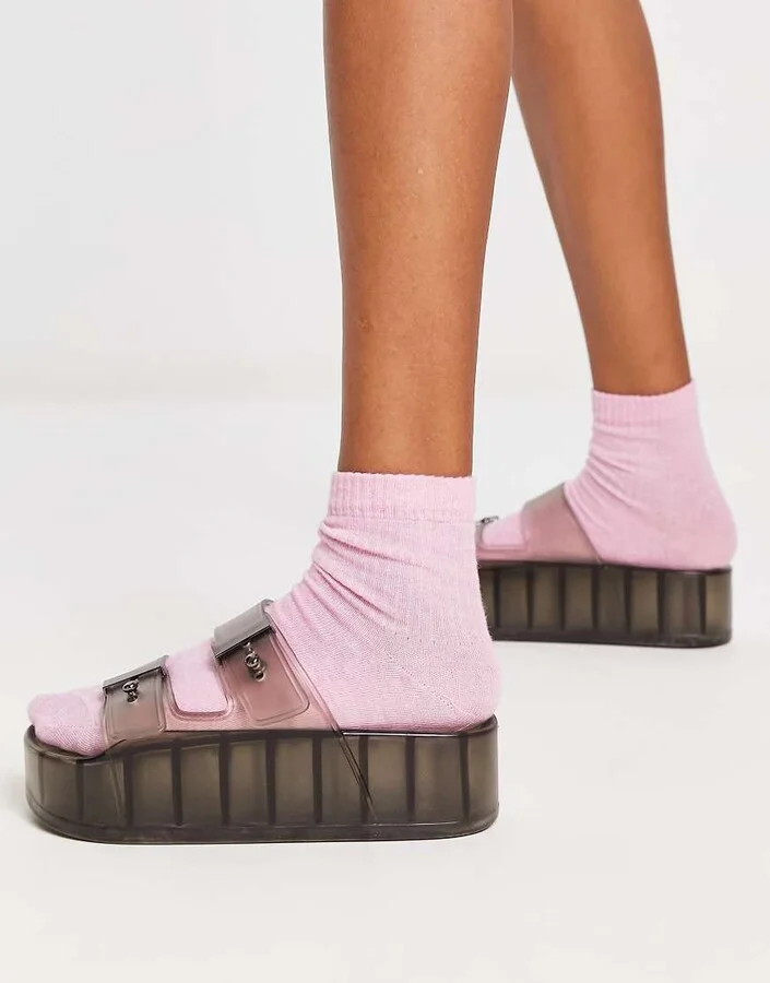 ASOS DESIGN Finale buckle platform flat sandals in black - BLACK - Image 2