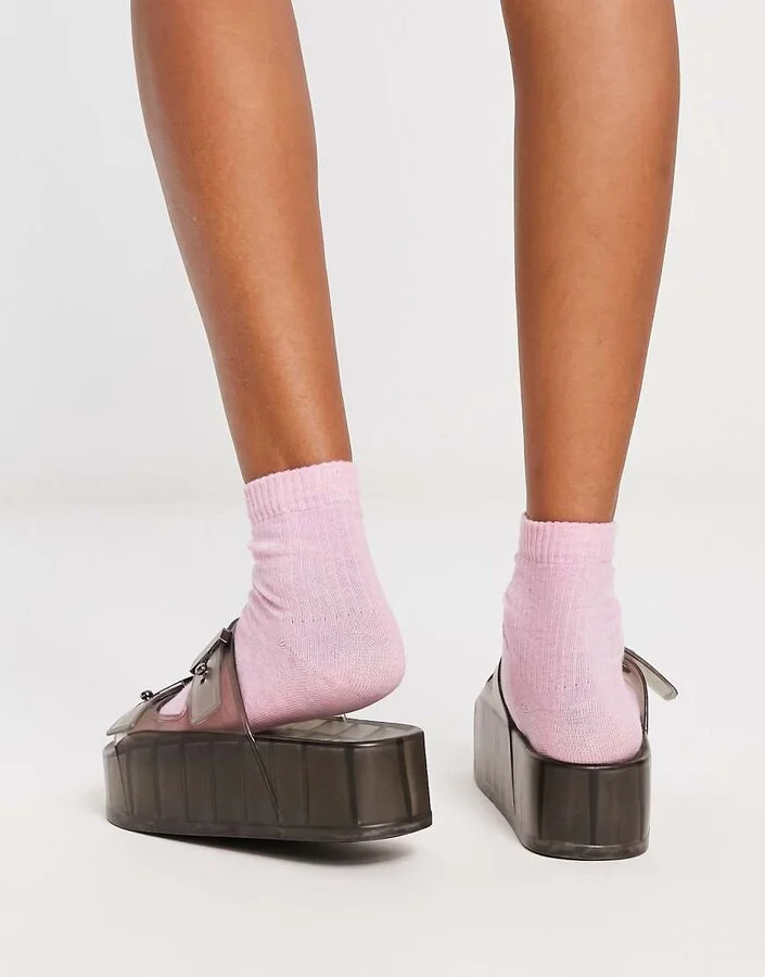ASOS DESIGN Finale buckle platform flat sandals in black - BLACK - Image 4