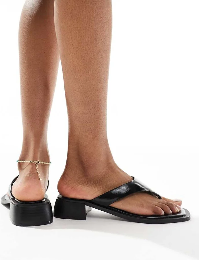 ASOS DESIGN Finale toe thong heeled mule sandals in black - Image 4