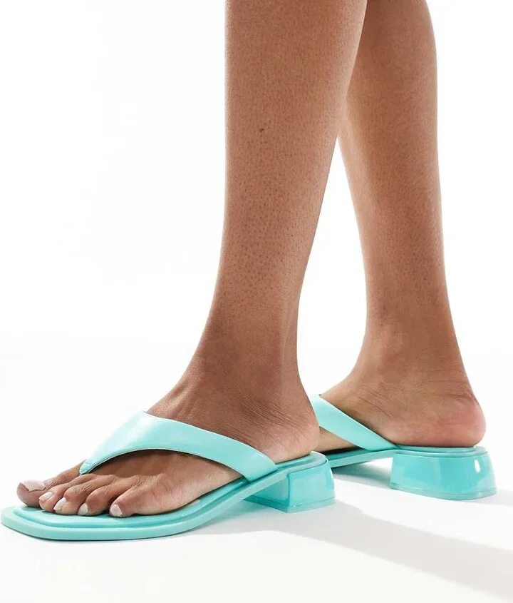 ASOS DESIGN Finale toe thong heeled mule sandals in turquoise