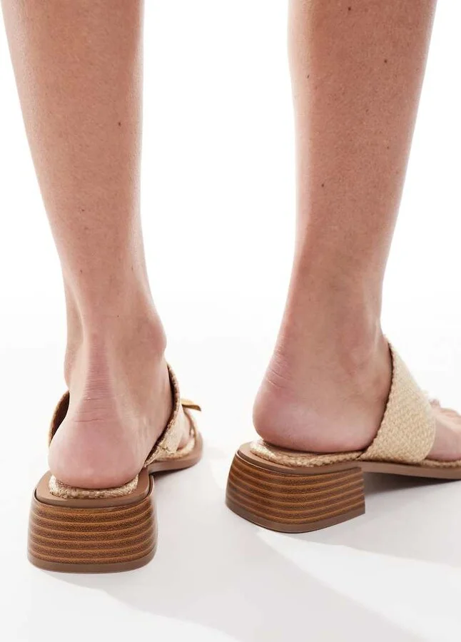 ASOS DESIGN Finesse heeled mule sandal with bashed metal toe loop in natural - Image 2