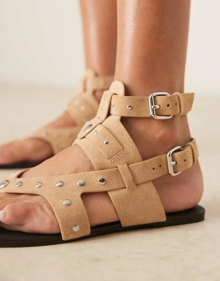 ASOS DESIGN Fiorella gladiator flat sandals in sand - Image 3